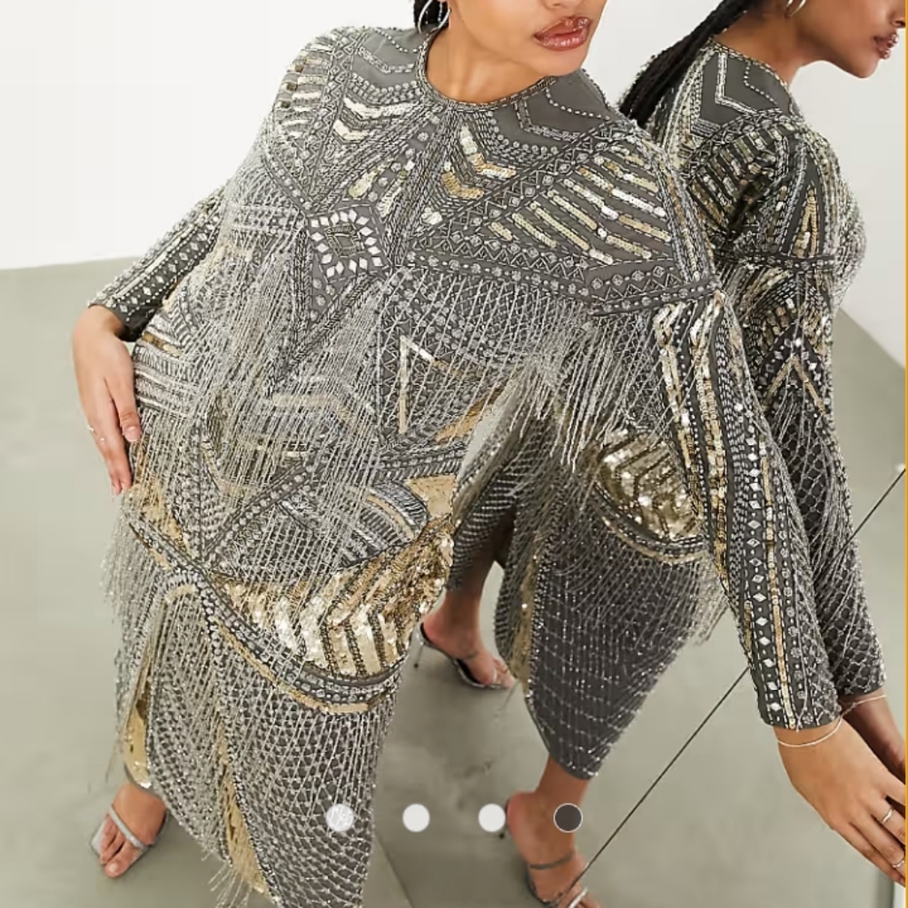 ASOS EDITION Curce Statement Embellished Sequins Fringe Gold and Silver  Sz-14 - Picture 5 of 12